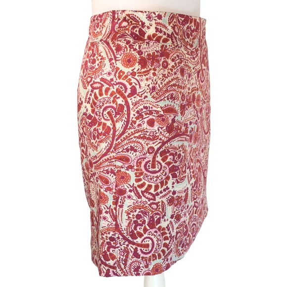Loft Paisley Red Cream Cotton with Stretch Mini A-Line Skirt size 2P - Picture 4 of 12